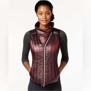 Calvin Klein Performance Mock Neck Down Lightweight Vest in Burgundy funnel neck